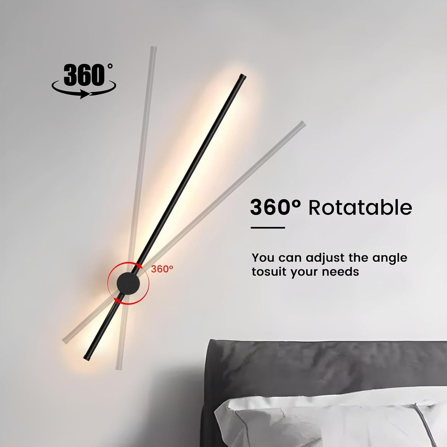 Modern LED Indoor Wall Light 120cm Warm Light Black Aluminum