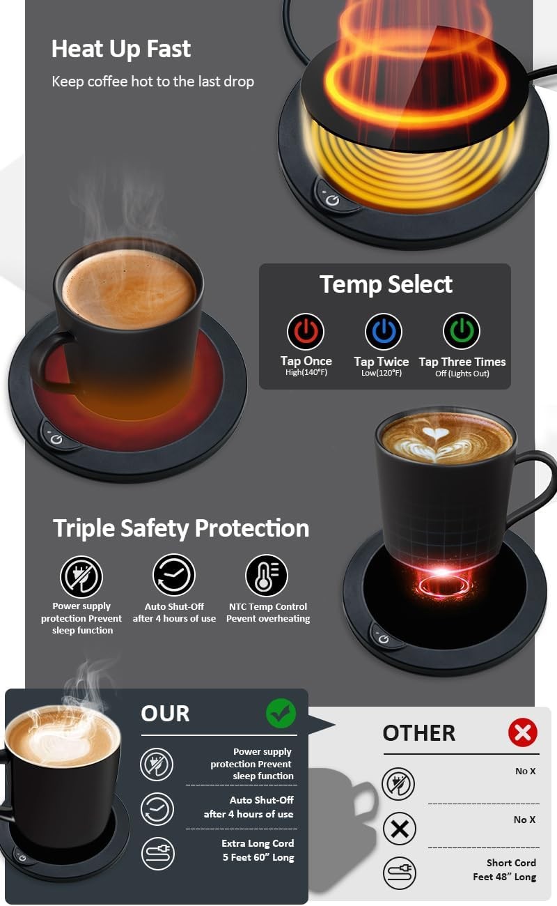 Coffee Mug Warmer 3 Temp Smart Desk Beverage Heater