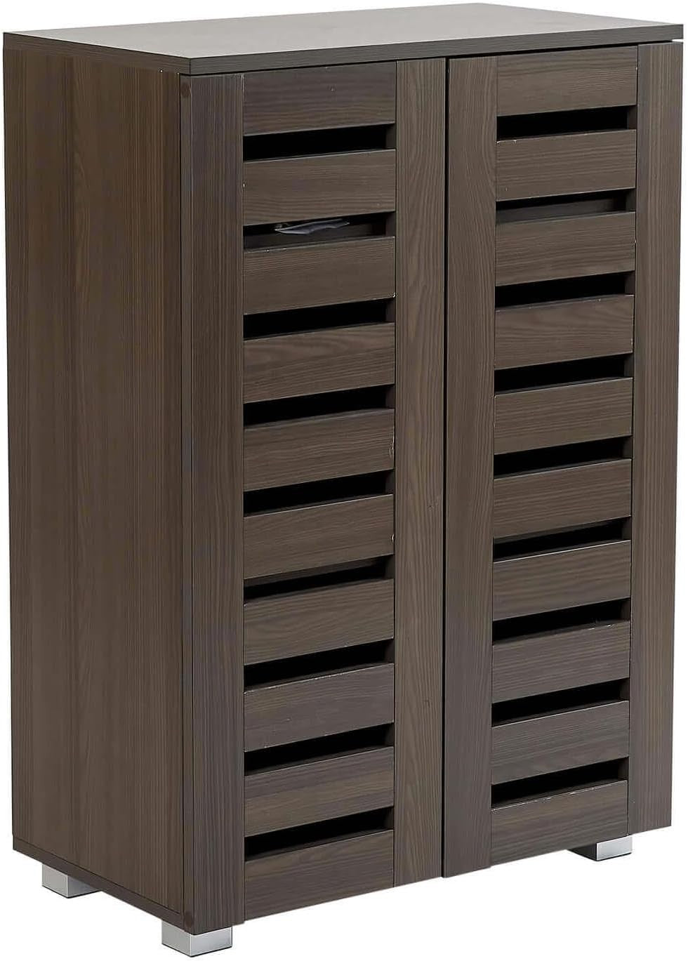 2-Door Wooden Shoe Cabinet with 5 Shelves, 60x33x87 cm Dark Brown