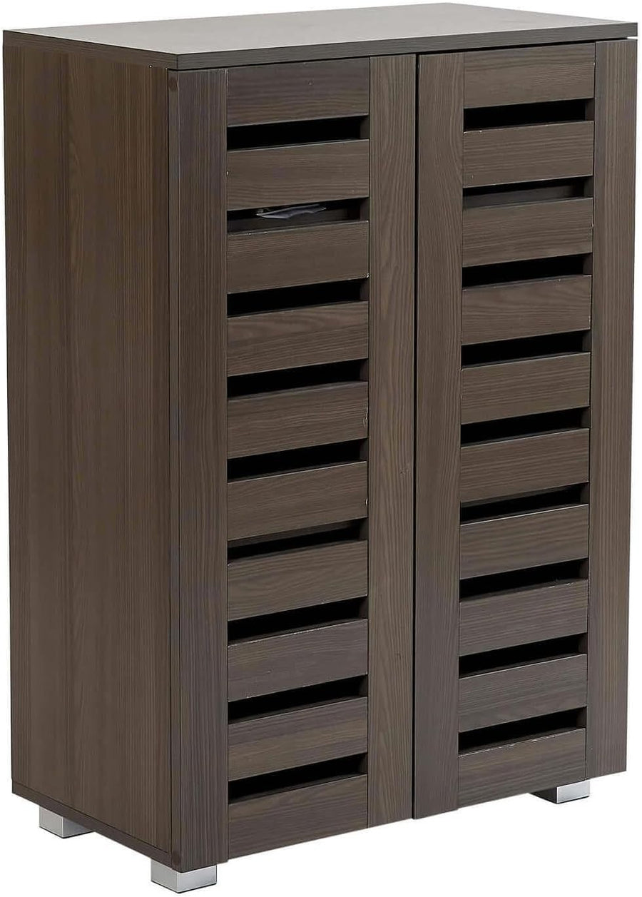 2-Door Wooden Shoe Cabinet with 5 Shelves, 60x33x87 cm Dark Brown