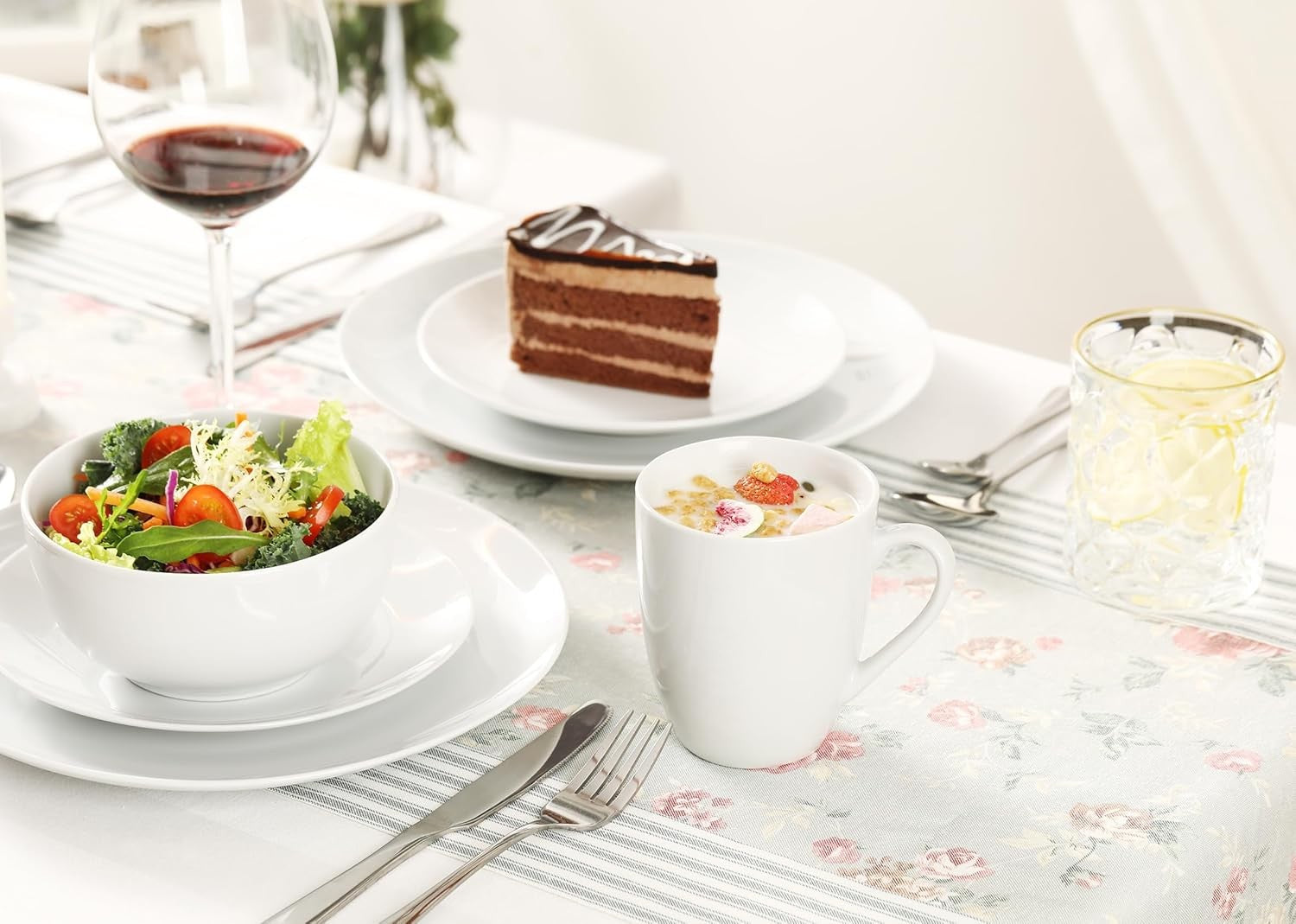 12pc Porcelain Dinnerware Set White Plates Bowls Microwave Dishwasher Safe