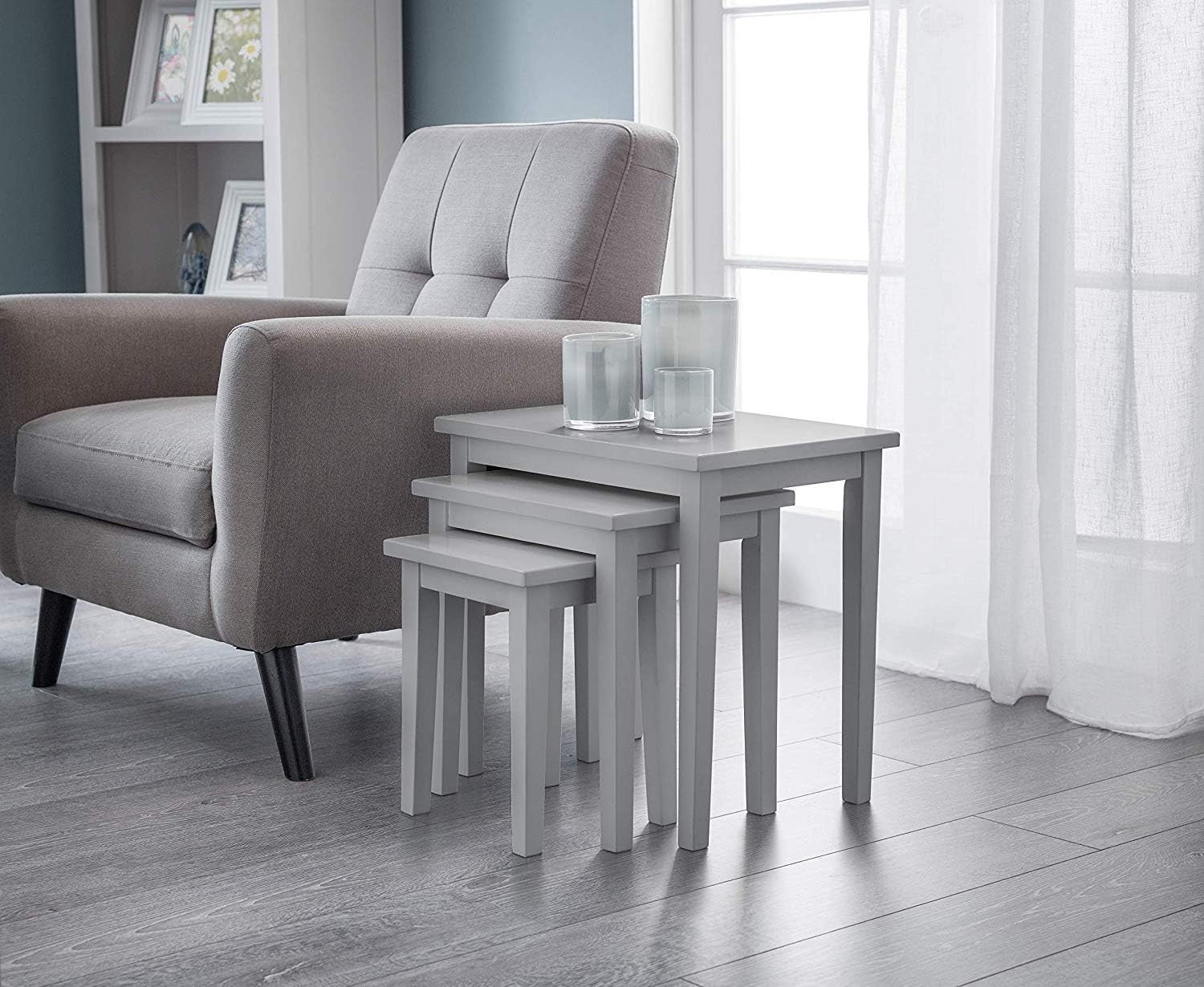 Grey Nesting Tables Set of 3 Wood Coffee End Side Modern Living Room Furniture