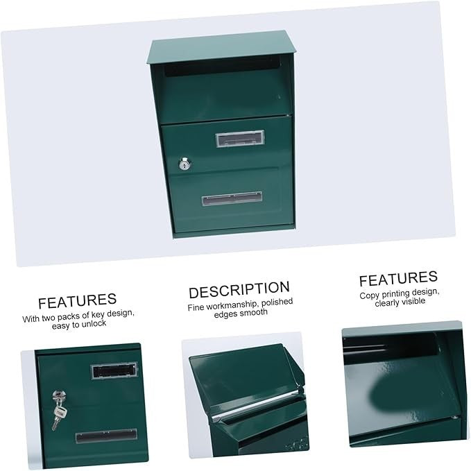 Wall Mount Metal Mailbox Green Galvanized Lockable Post Box Secure Stylish