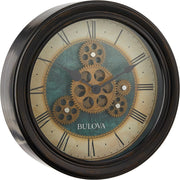 Silent Industrial Wall Clock 12.8" Gear Dial Retro Aged Black Metal