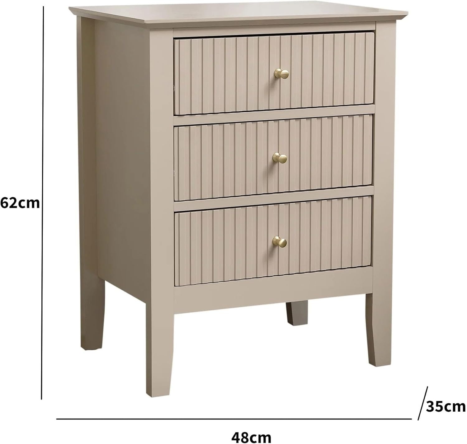 Pair of Modern 3 Drawer Bedside Tables – Taupe Tan Wood Nightstands