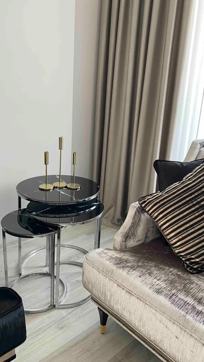 Round Nesting End Table Glass Top Modern Living Room Side Coffee Space Saver