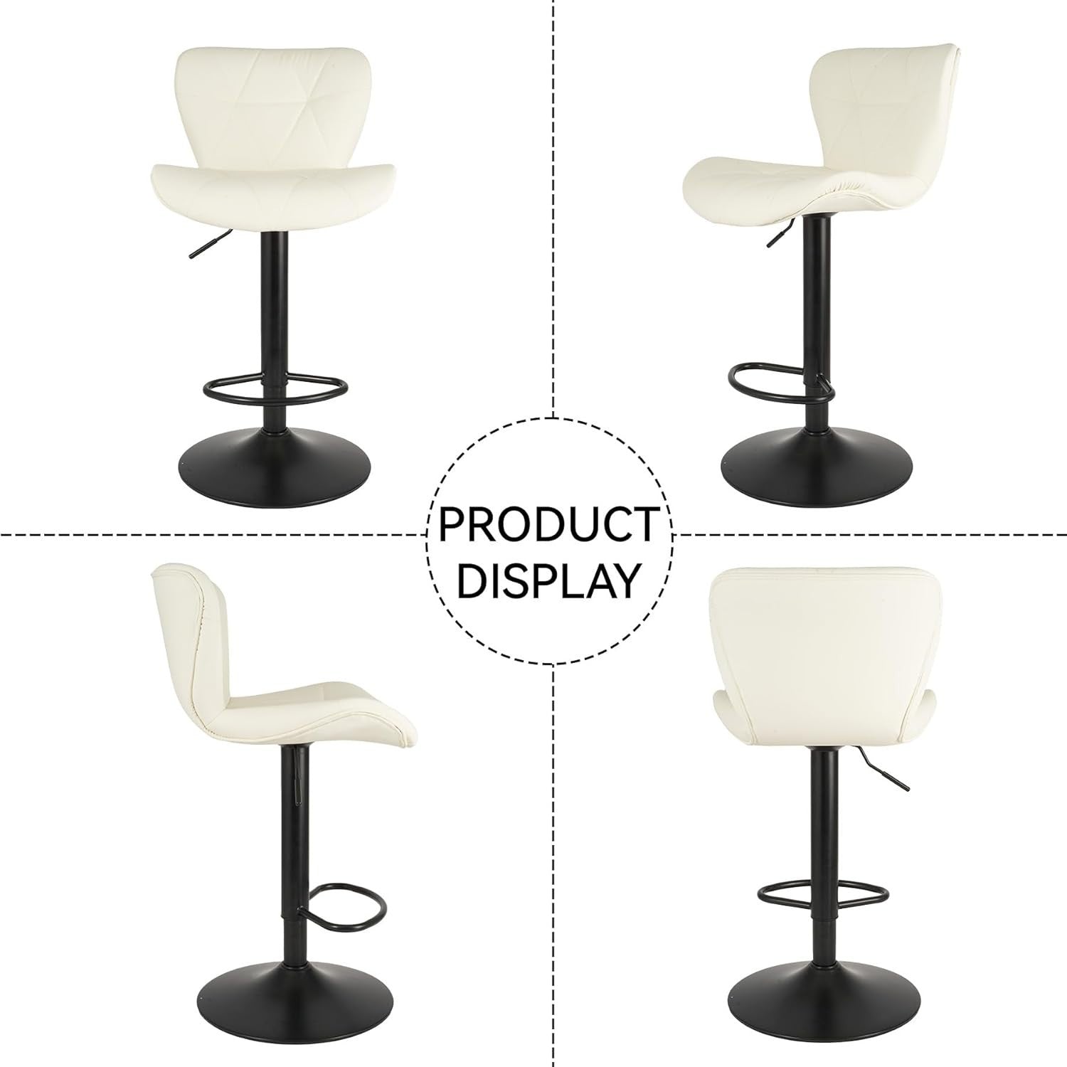 Adjustable Swivel Bar Stools Set of 2 Faux Leather Counter Height White