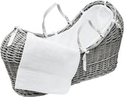 Grey Wicker Moses Basket with Full Bedding & Mattress Baby Crib Pod Bed