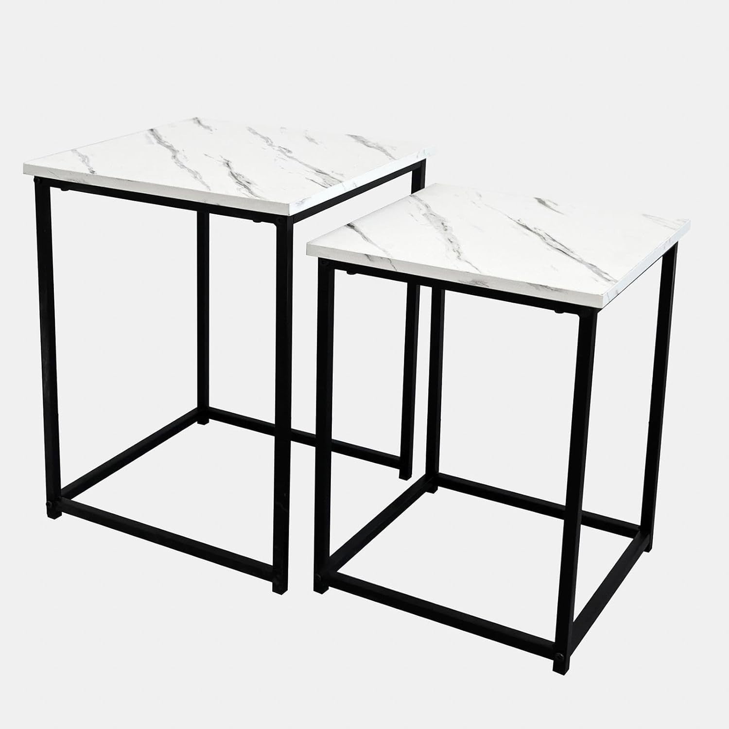 Nest of Tables Set Side End Coffee Table Faux Marble Top Metal Frame White New