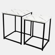 Nest of Tables Set Side End Coffee Table Faux Marble Top Metal Frame White New