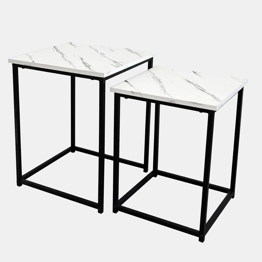 Nest of Tables Set Side End Coffee Table Faux Marble Top Metal Frame White New