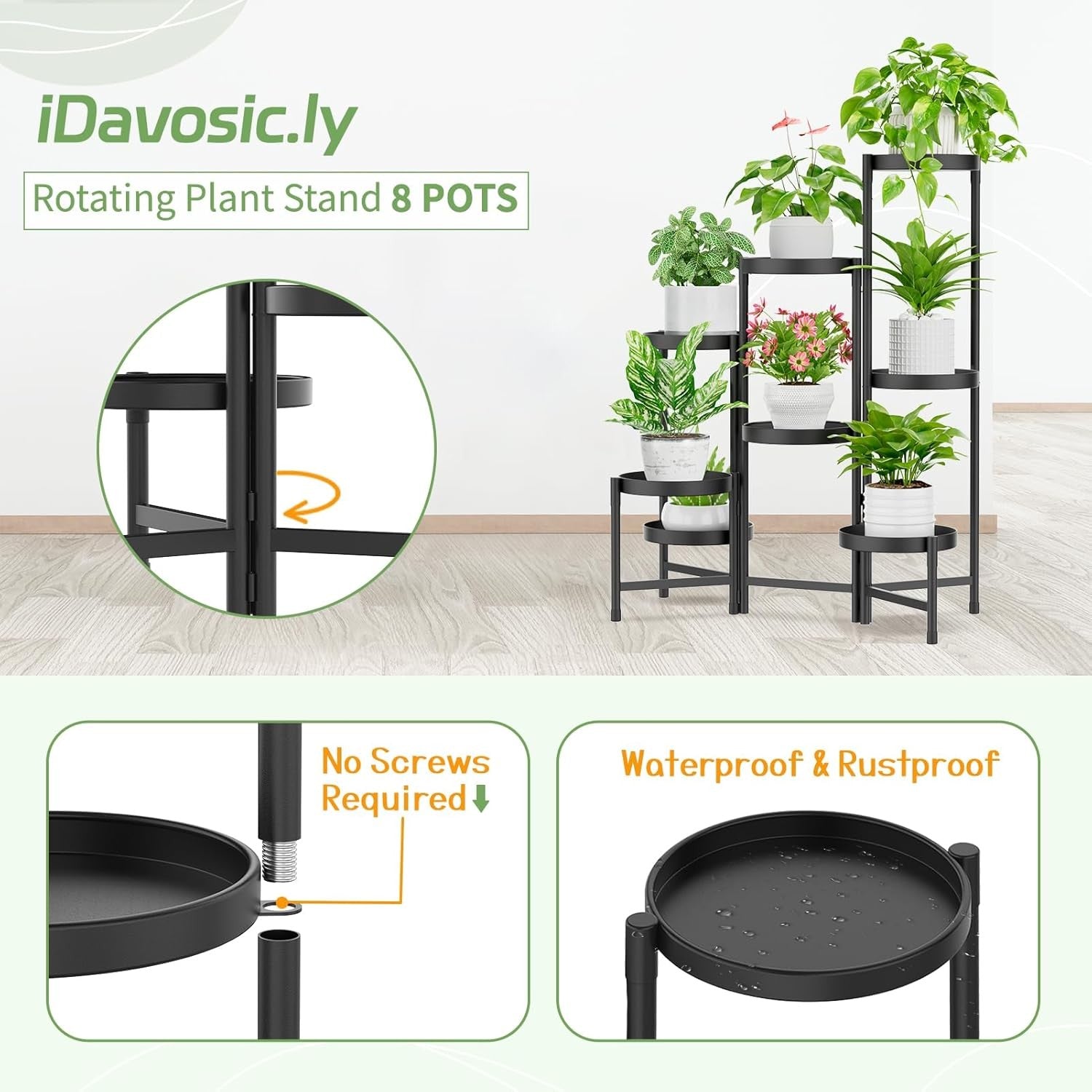 8 Tier Black Metal Plant Stand Indoor Outdoor Tall Corner Flower Shelf