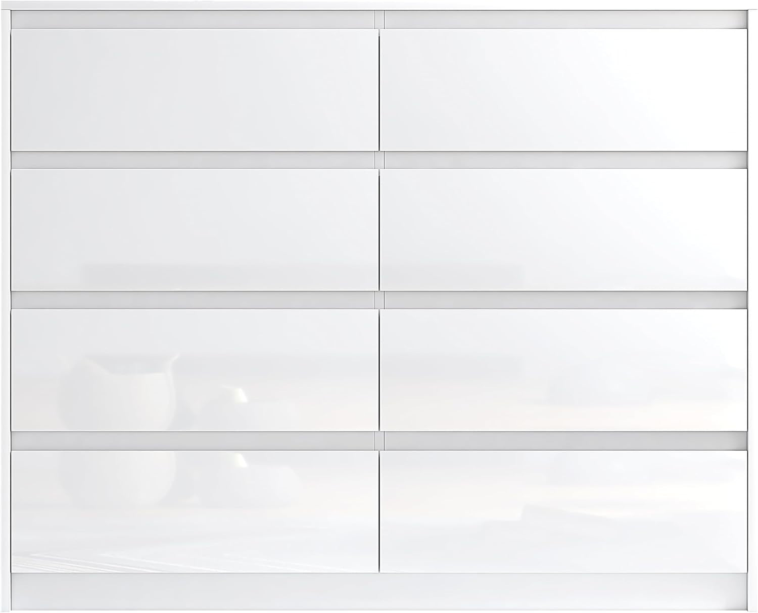 High Gloss 8 Drawer Chest | Modern Handleless Bedroom Storage | White Buffet
