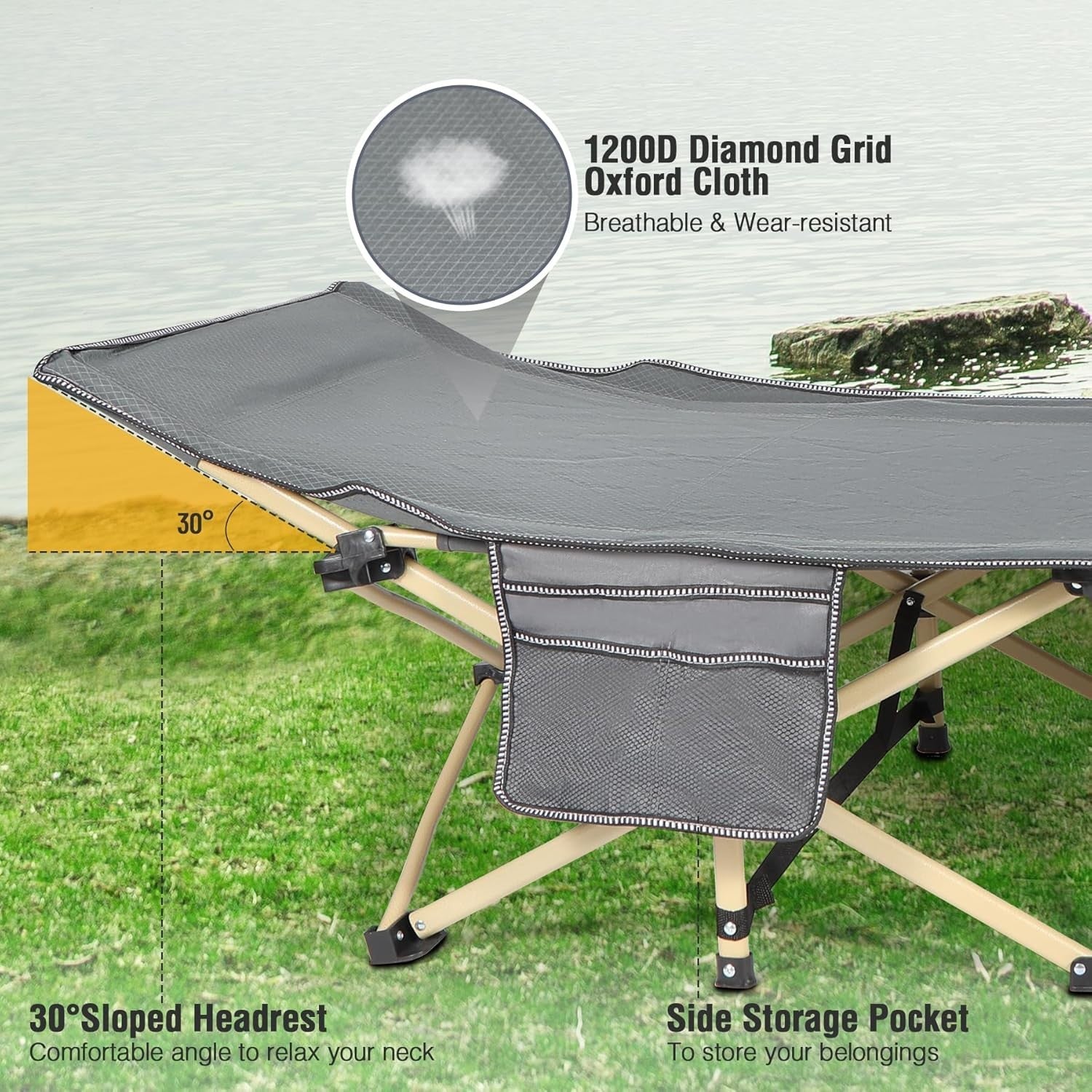 Folding Camping Bed with Thick Mattress | 500lbs Heavy Duty Outdoor Cot