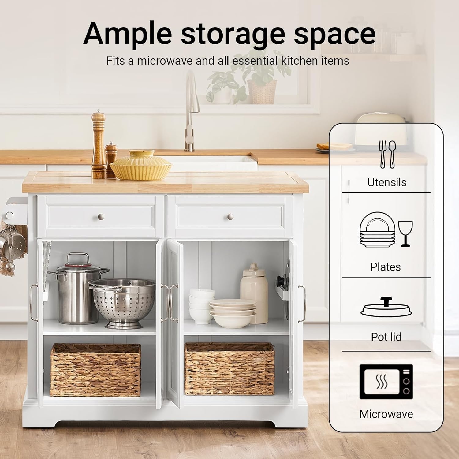 Kitchen Island Cart on Wheels Extendable Worktop Storage Cabinet Drawers