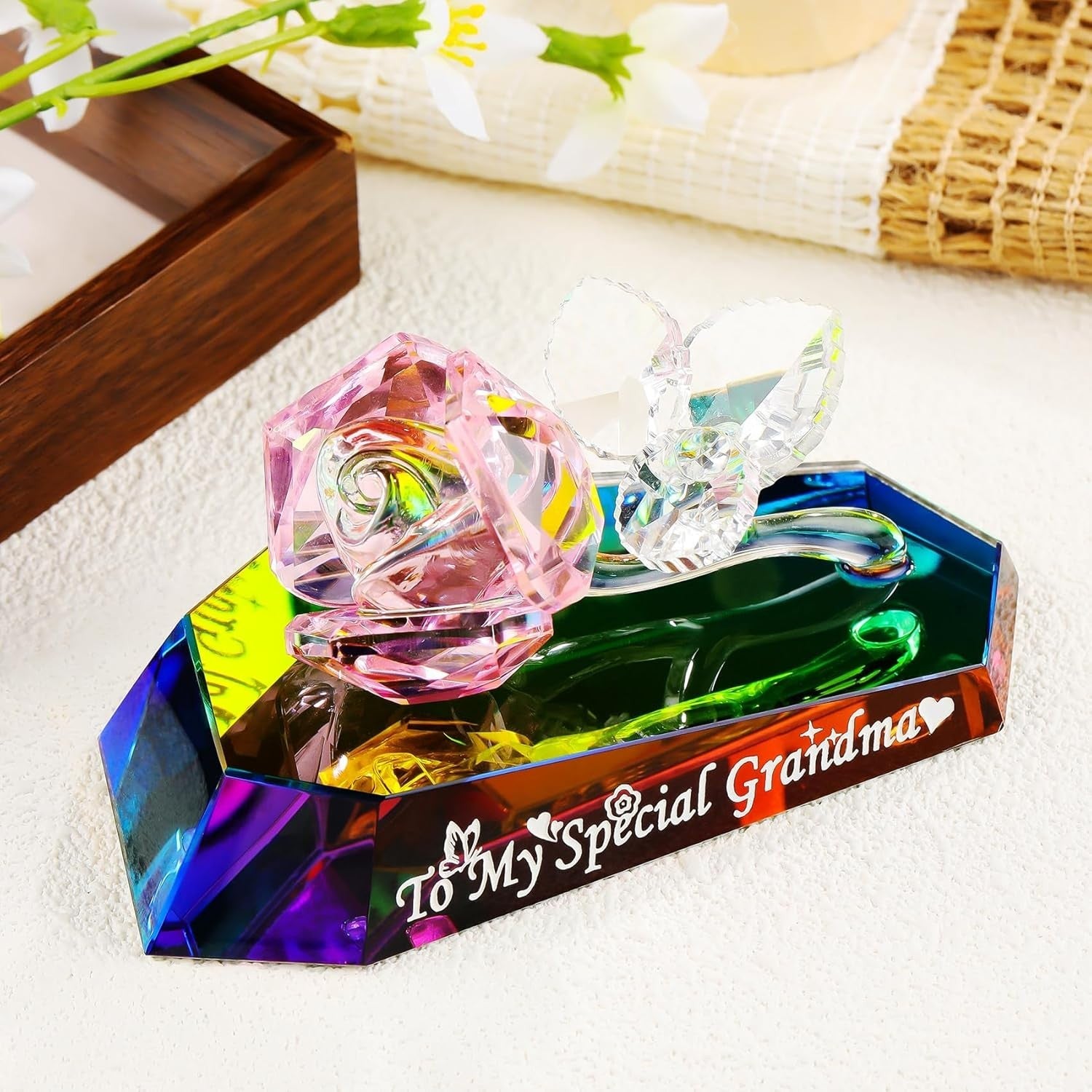 Crystal Rose Gift “To My Special Grandma” – Multicolour Glass Keepsake Ornament