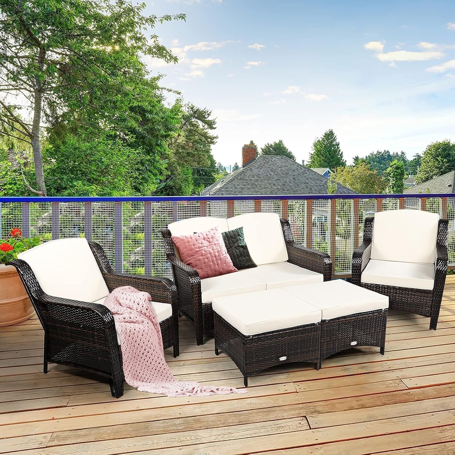 5pc Rattan Garden Sofa Set Off-White | Outdoor Patio Furniture & Seats