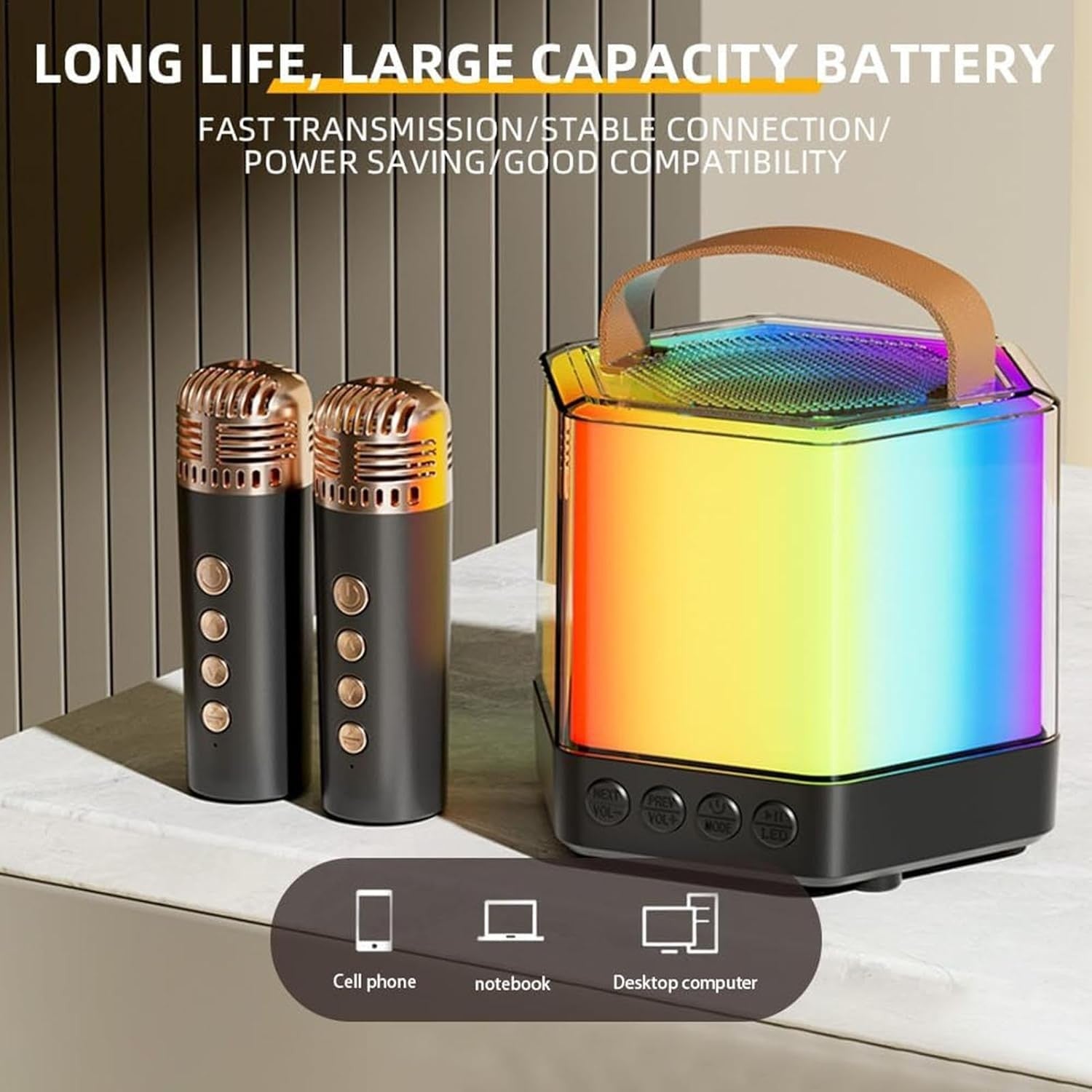JLab 2 Mic Wireless Karaoke Machine, RGB Lights, Portable Speaker