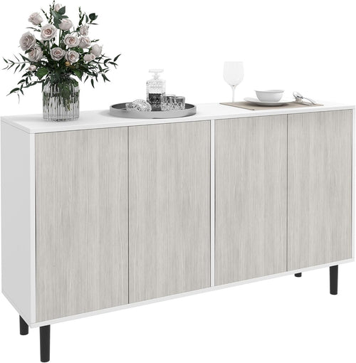 White Modern Sideboard with 4 Doors & Adjustable Shelves – Kitchen Storage