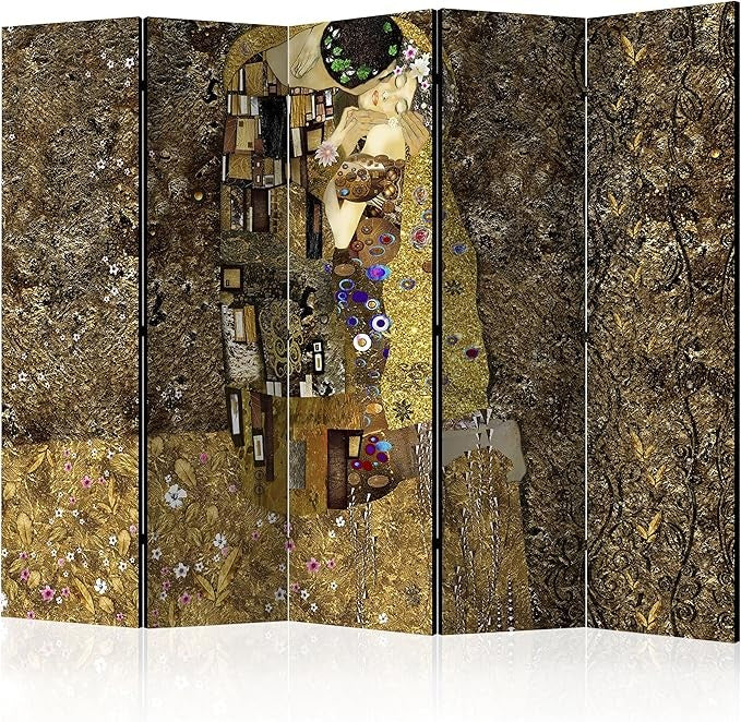 Luxury Gold Abstract 5 Panel Room Divider 225×172cm Large Privacy Screen