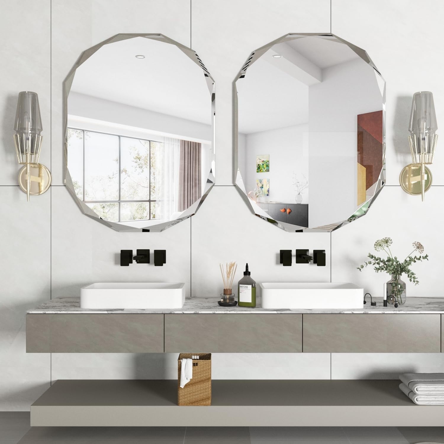 Oval Frameless Bathroom Wall Mirror 76x91 cm Beveled Edge Vanity