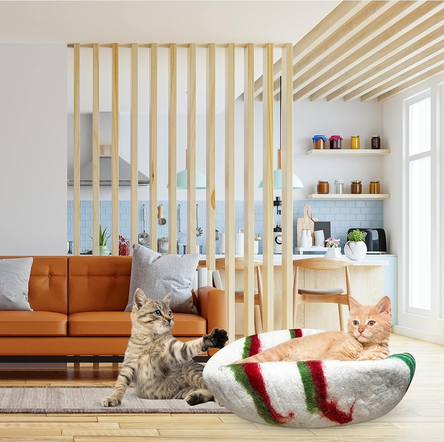 Handmade Wool Cat Cave Bed Merino Felt Indoor Cat House Kitten Hideaway