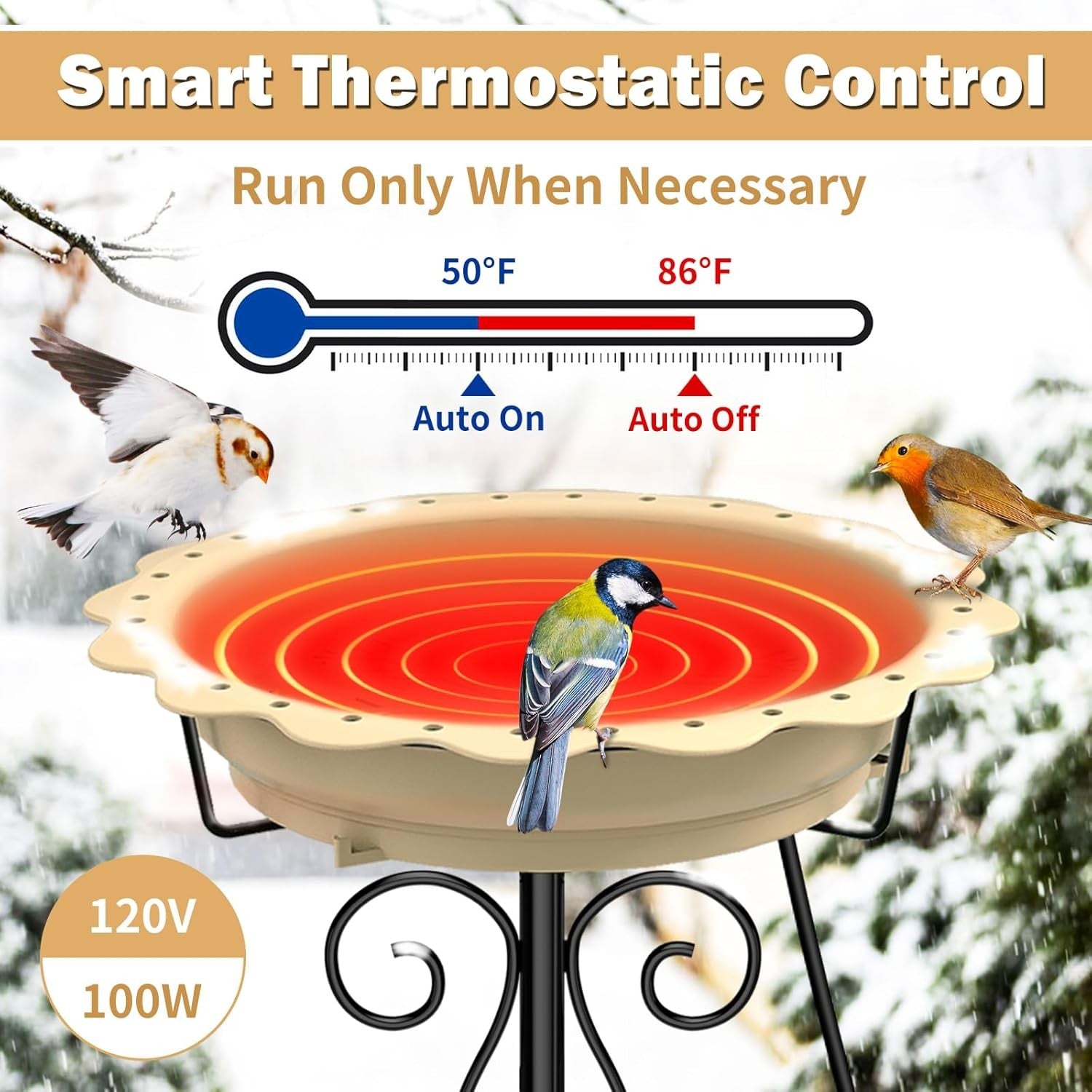 Heated Bird Bath Outdoor Water Feeder 100W Thermostat Metal Stand Winter Safe