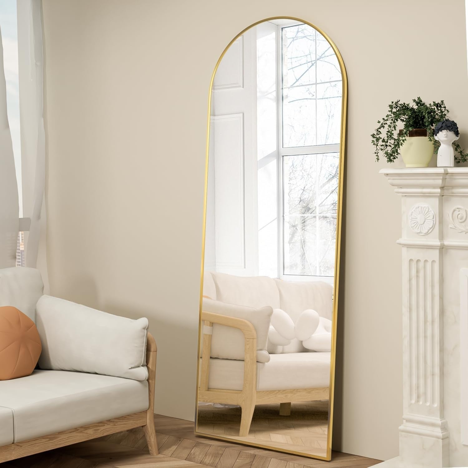 Gold Arch Full Length Mirror 162x53cm Leaning Wall Floor Standing Modern
