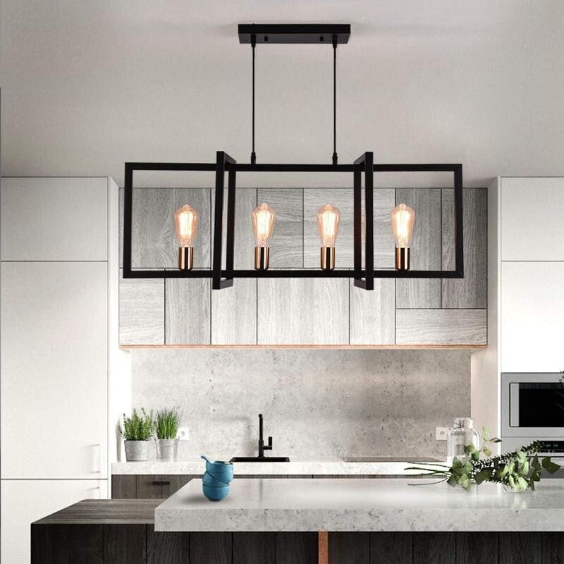 Industrial 4-Light Kitchen Island Chandelier E27 Matte Black Pendant Fixture