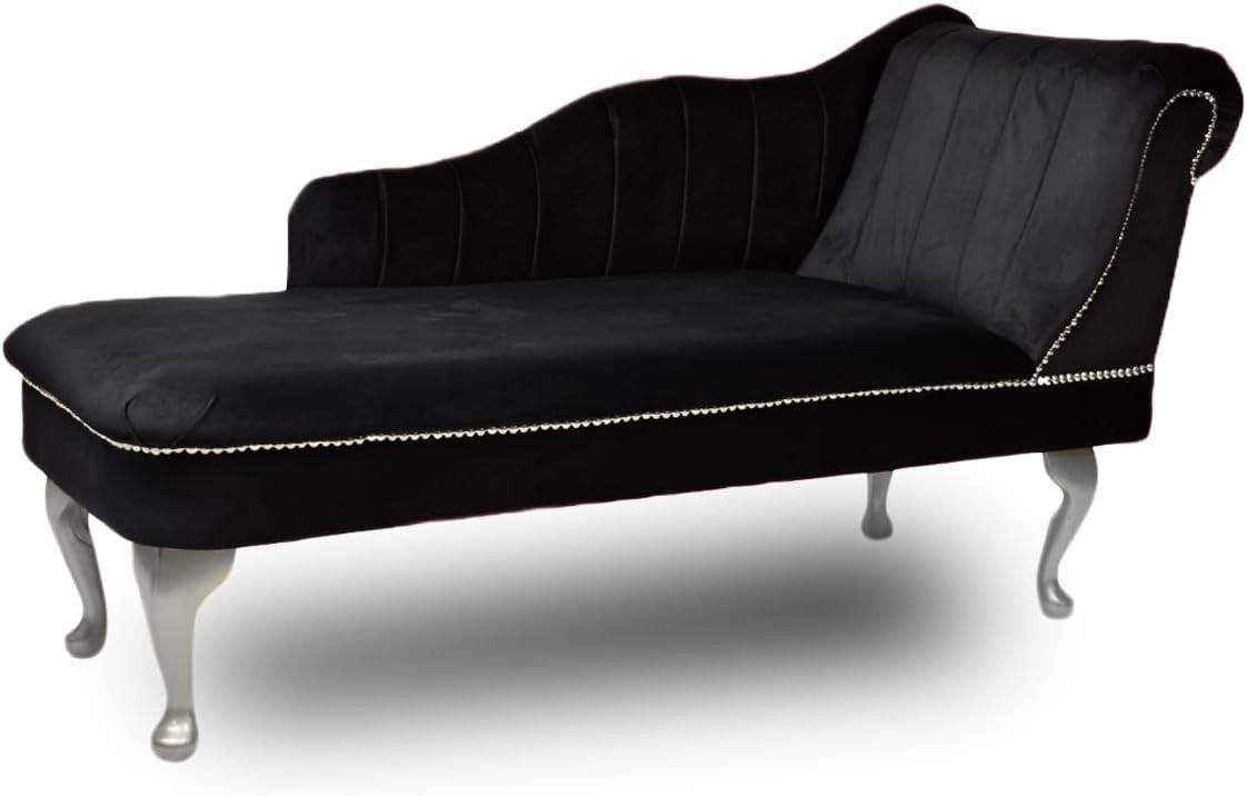 Velvet Chaise Lounge Right Hand Tufted Accent Sofa Chair Black 133cm