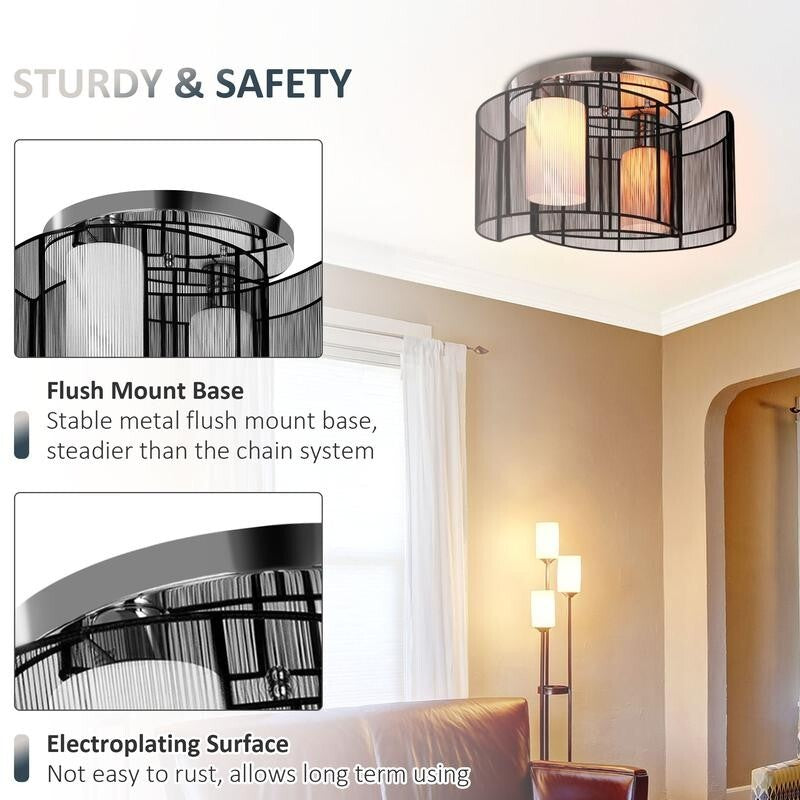 Modern 2 Way Flush Ceiling Light Black Metal Shade Fixture E27 Hall Lounge