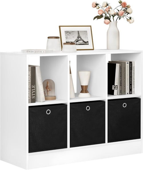 Modern 6-Cube Storage Bookcase with Fabric Drawers | Wide Display Shelf Unit