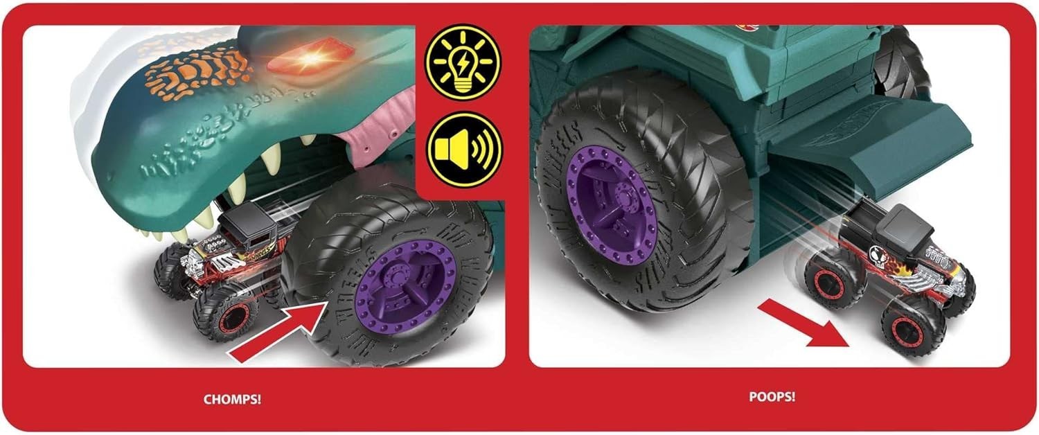 Monster Trucks Car Chompin' Mega Wrex Toy with Lights, Sounds & 1 Car