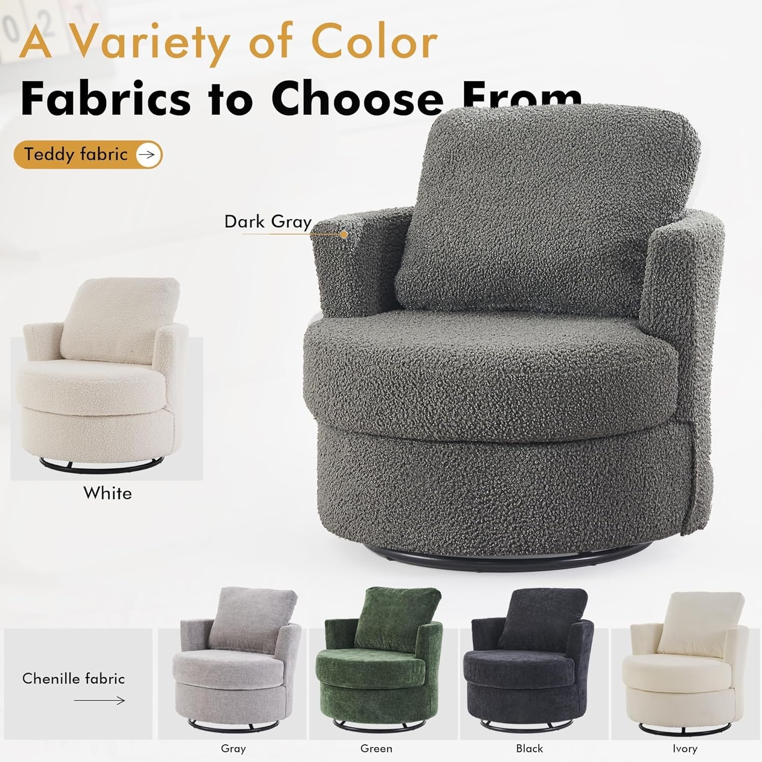 Grey Teddy Swivel Cuddle Chair Boucle Armchair with Storage