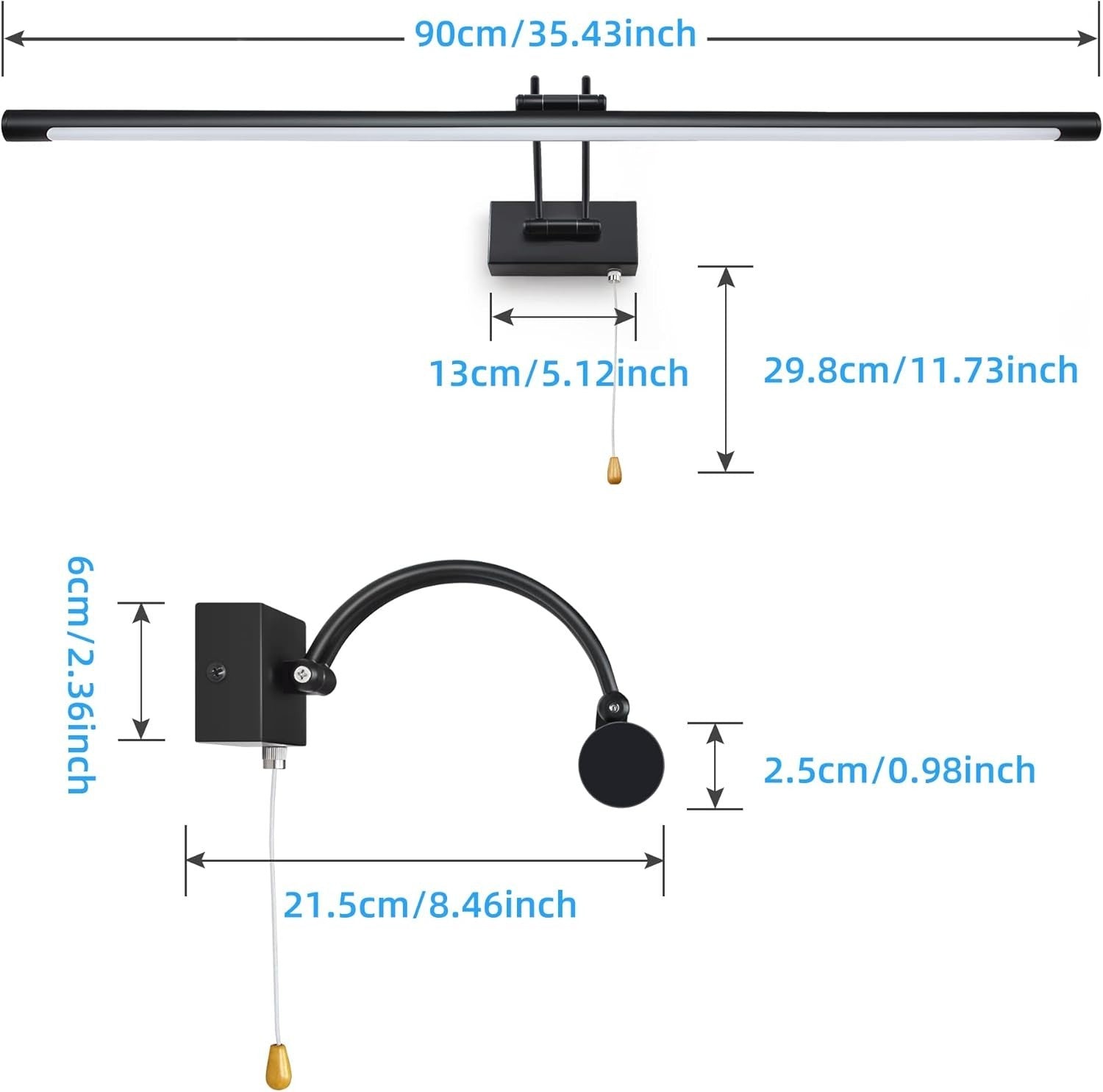 Adjustable LED Bathroom Vanity Light 16W Black Wall Sconce 90cm