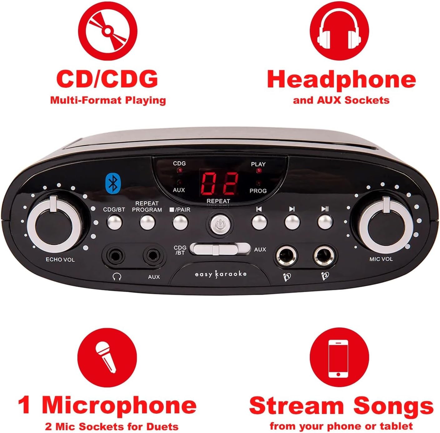 Black Bluetooth Karaoke Machine with Mic AUX MP3 Headphone Jack