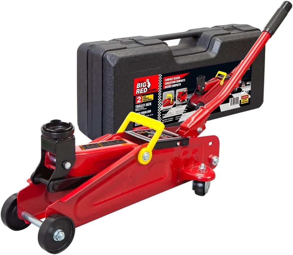 1.5 Ton Hydraulic Trolley Jack with Case 5.42–13" Lift Heavy Duty Steel Red