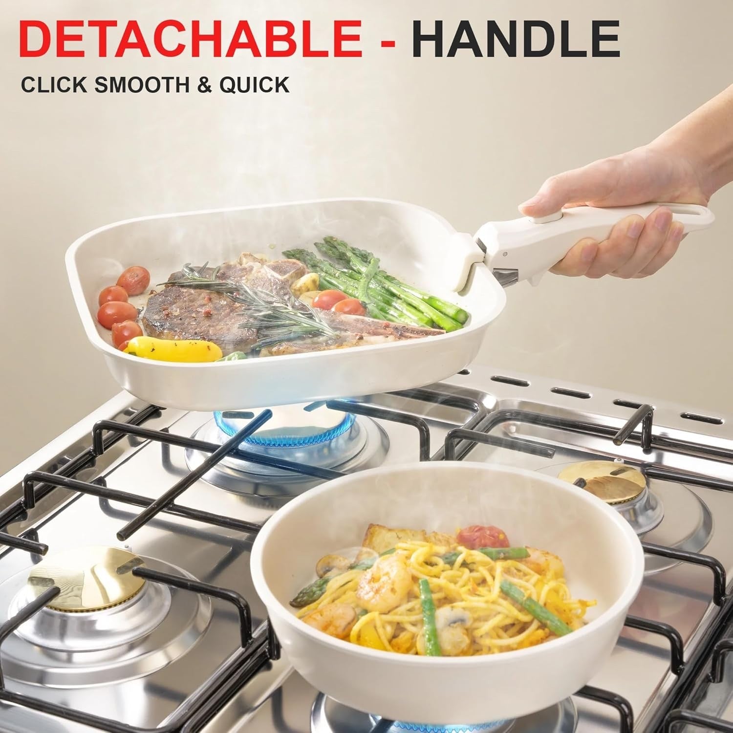 17pcs White Non-Stick Cookware Set with Detachable Handles – Induction Safe