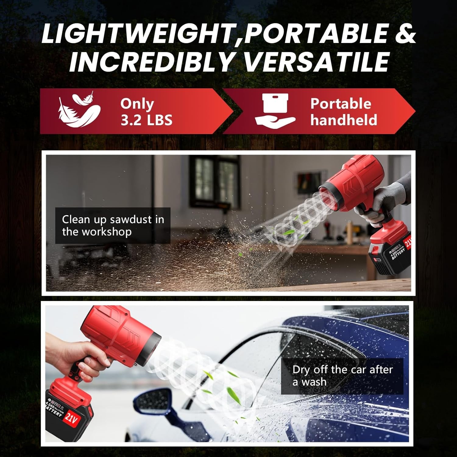 Cordless Leaf Blower 21V Dual Batteries Brushless High Power 685CFM