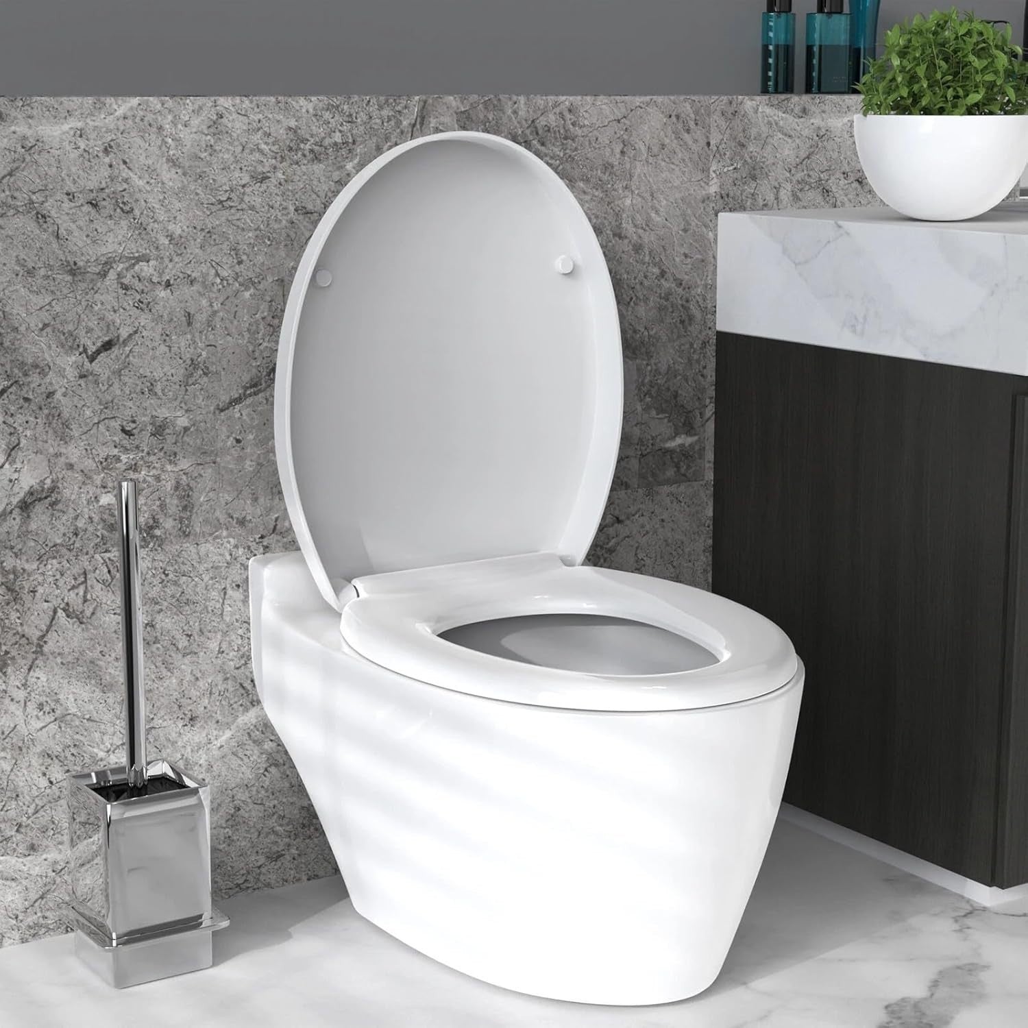 Soft Close Oval Toilet Seat White Quick Release Adjustable PP Top Fix 385-470mm