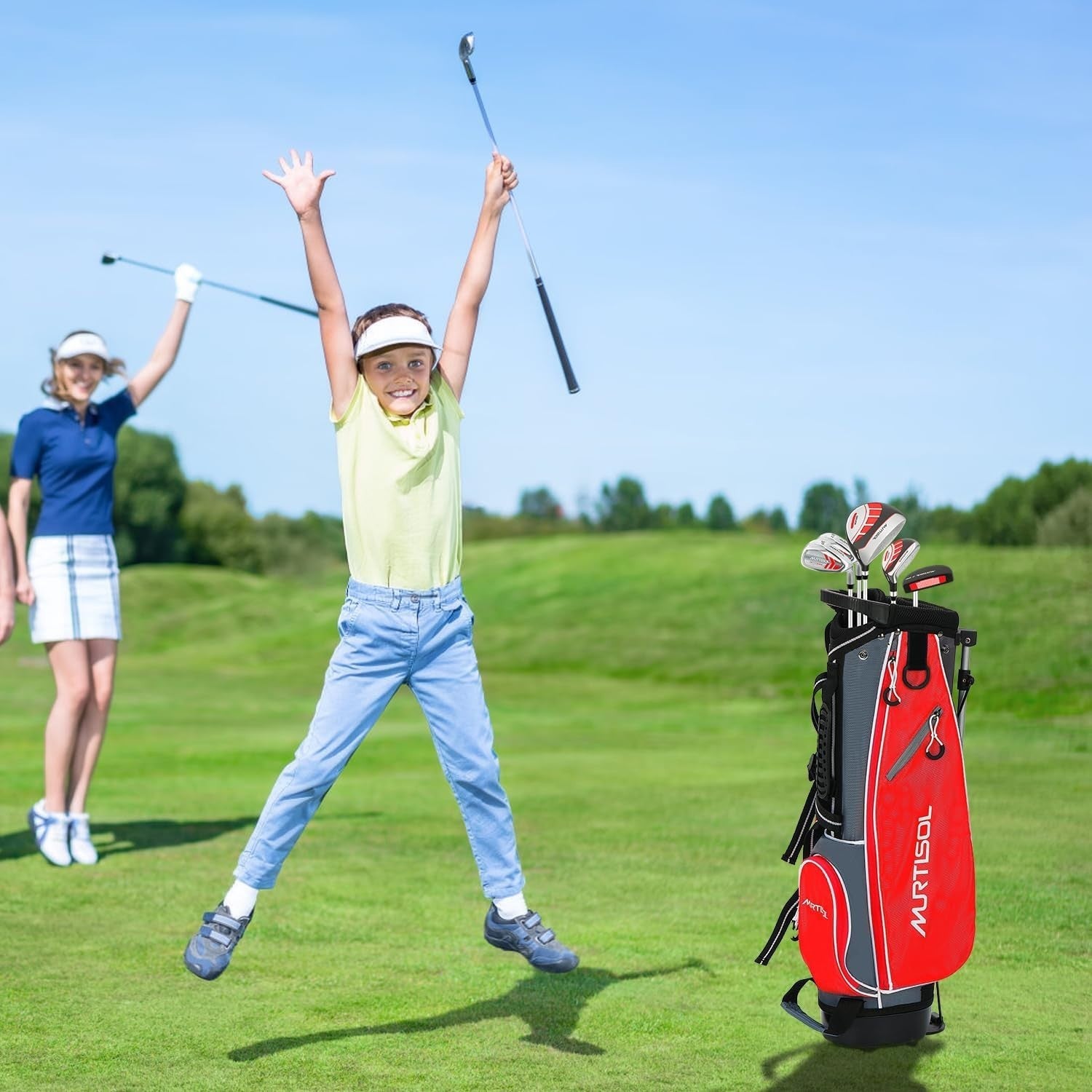 Junior Right Hand Golf Club Set 6 Piece Lightweight Easy Swing Red