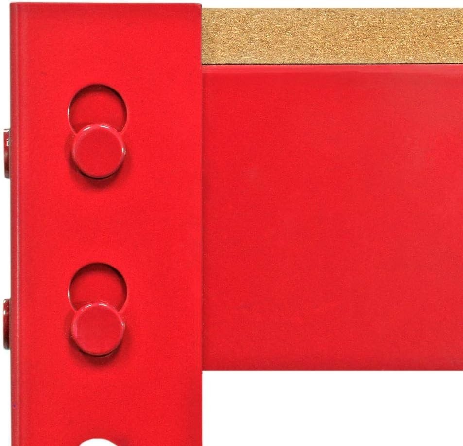Heavy Duty Garage Workbench 120x60cm Red Steel Frame with 2 MDF Shelves