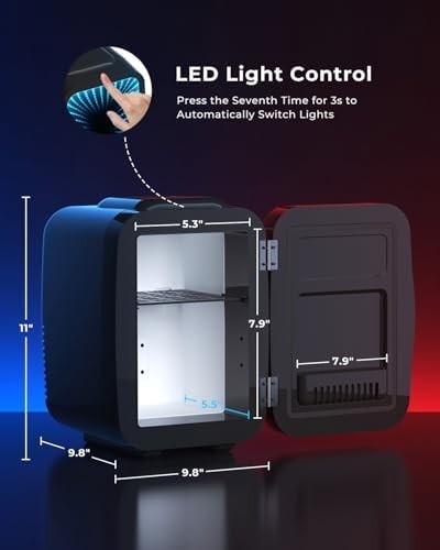 4L Mini Fridge Cooler & Warmer Portable LED AC/DC for Bedroom Car
