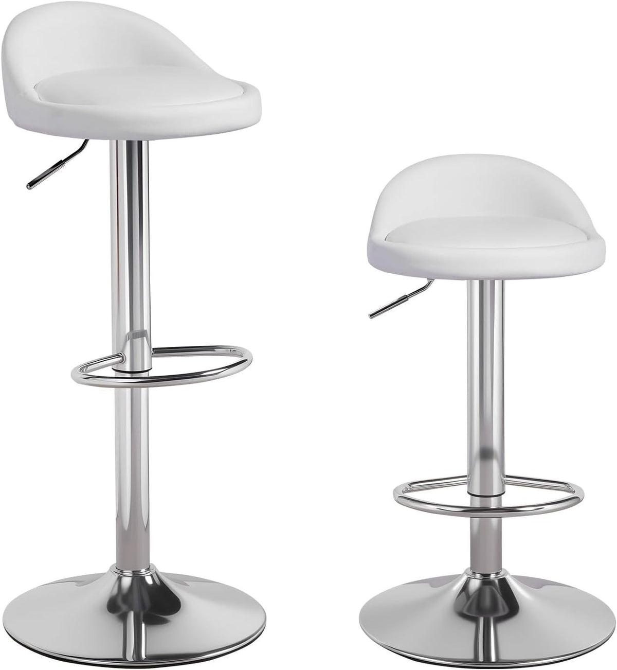 Adjustable Swivel Bar Stools Set of 2 Faux Leather Counter Chairs White