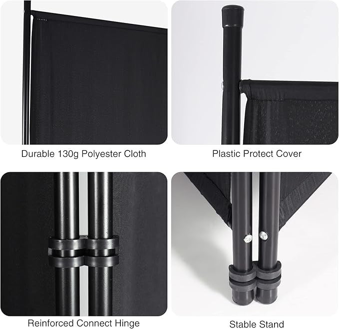 10FT 6-Panel Folding Room Divider Black Privacy Screen Partition Wall Office