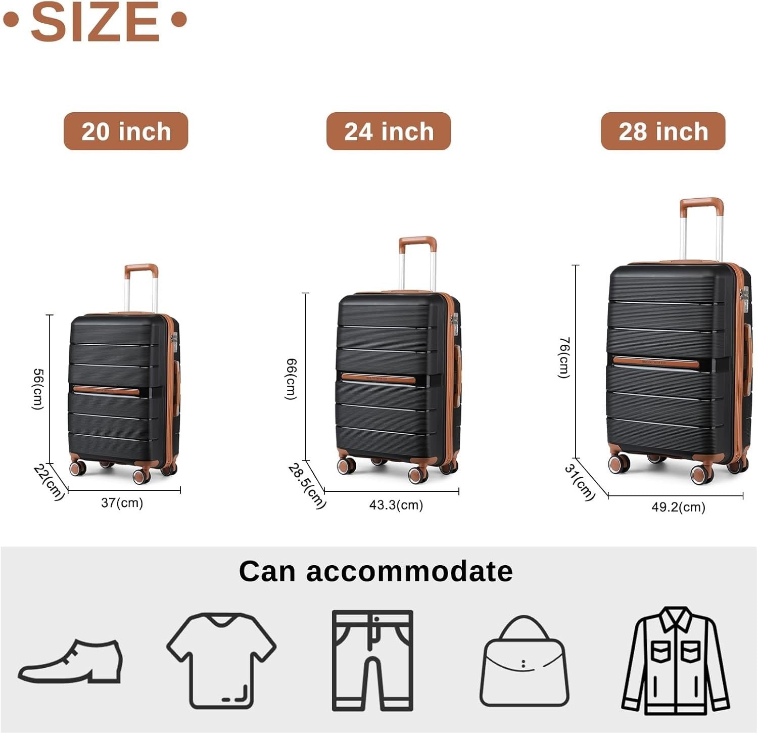 3PC Luggage Set Hard Shell PP Suitcases TSA Lock 4 Spinner Wheels