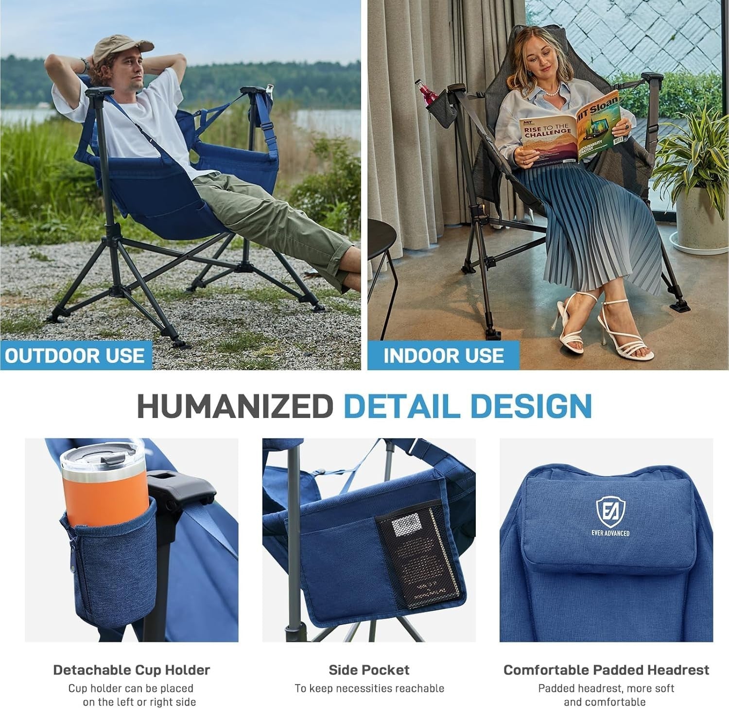Folding Swing Hammock Chair Outdoor Rocker 180KG Heavy Duty Padded Seat