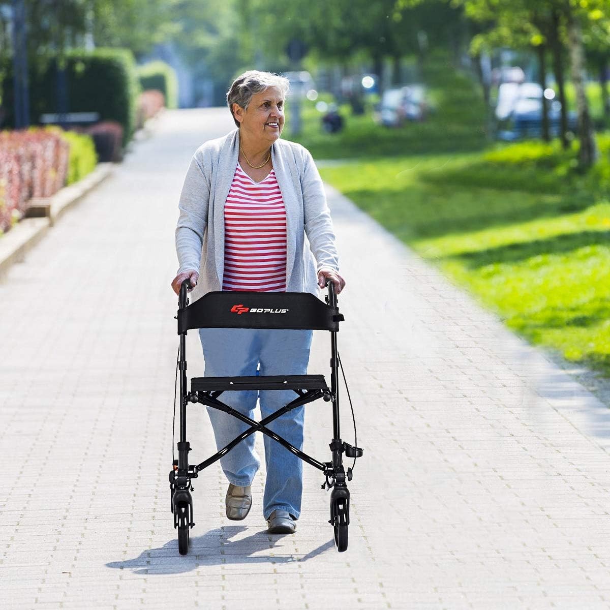 Lightweight Folding Rollator Walker with Seat Dual Brakes Storage Bag