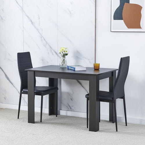 2 Seater Dining Table Set 110cm Black Modern Kitchen Room PU Chairs
