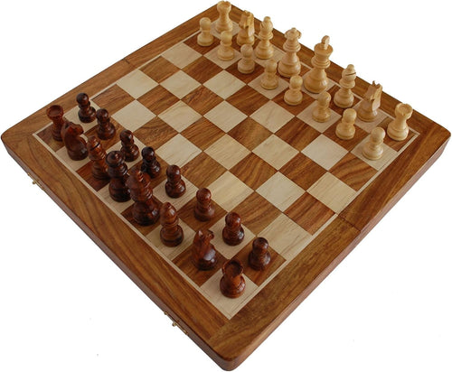 36cm Wooden Magnetic Chess Set | Foldable Storage Board | Luxury Travel Game